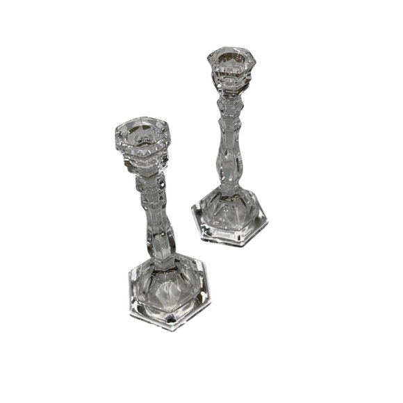 Unbranded Crystal Candle Holders Set of 2 Candle Sticks Clear Formal Dining - Picture 1 of 5